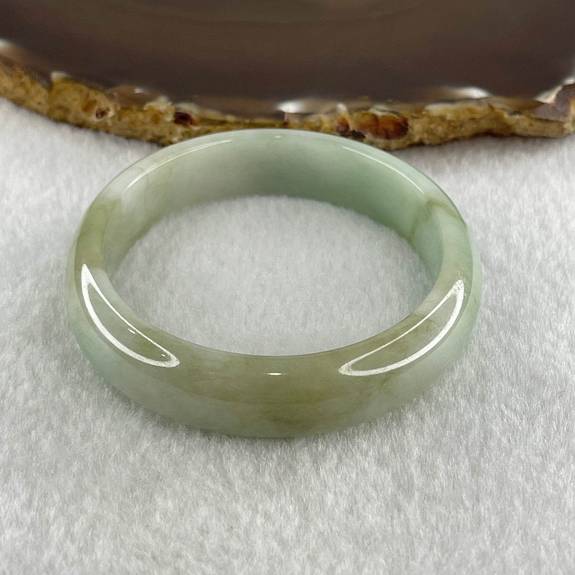 Natural Type A Light Green Faint Lavender Jadeite Oval Bangle 37.26g Inner Diameter 53.8mm 12.2 by 7.0mm (Slight Internal Lines) - Huangs Jadeite and Jewelry Pte Ltd