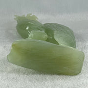 Natural Green Serpentine Rooster on Tree with Wooden Stand Display 820.9g 128.0 by 265.0 by 62.0mm - Huangs Jadeite and Jewelry Pte Ltd