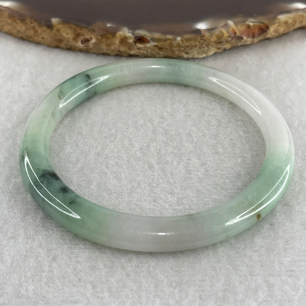 Natural Type A Green with Lavender Piao Hua Jadeite Flat Ding Dang Bangle 22.98g Inner Diameter 52.8mm 6.6 by 7.5mm (Very Very Slight External Rough) - Huangs Jadeite and Jewelry Pte Ltd
