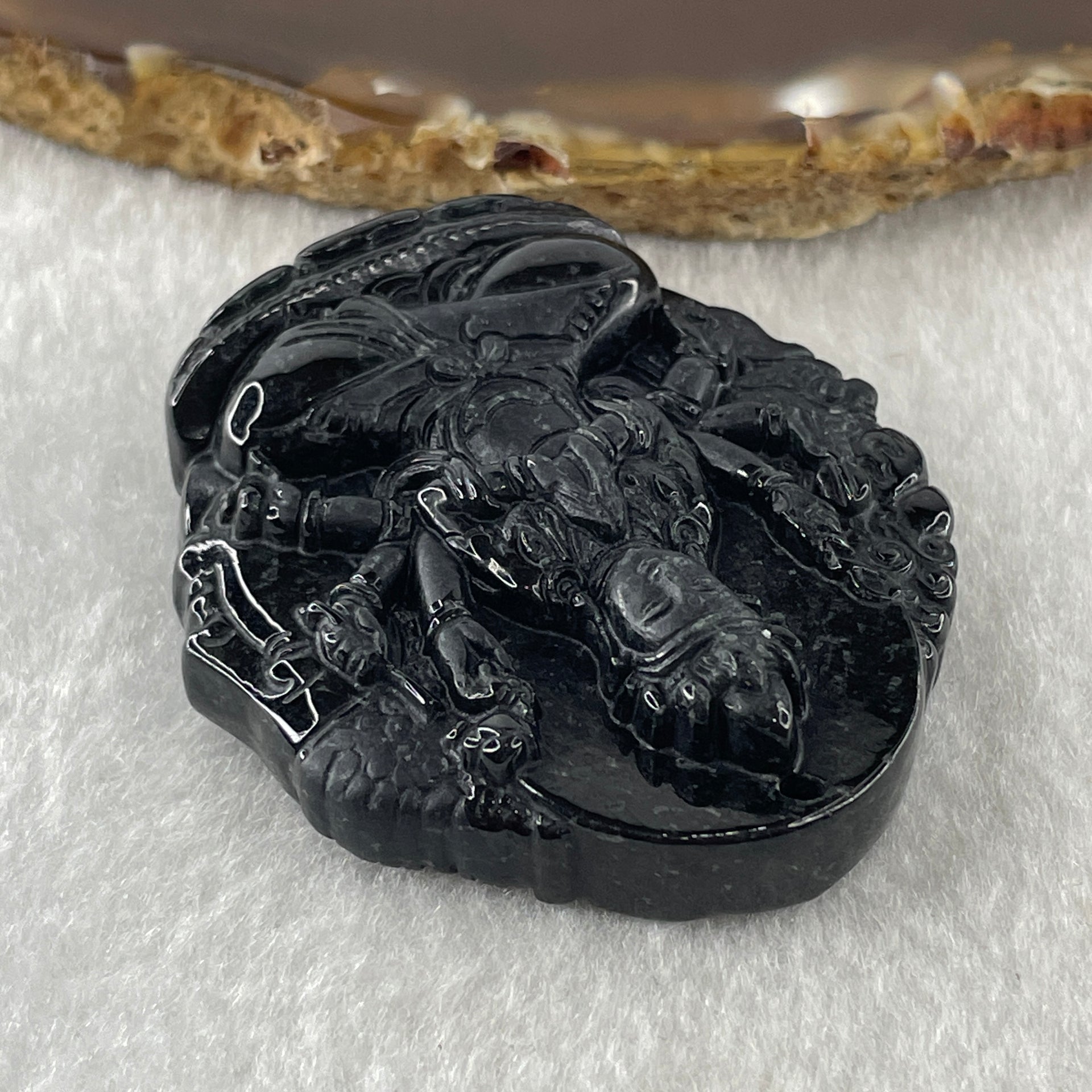 Type A Opaque Black Omphacite Jadeite Good Vs Evil Thousand Hand Guan Yin Pendant Rat Zodiac Guardian 48.06g 50.8 by 44.0 by 12.5mm - Huangs Jadeite and Jewelry Pte Ltd