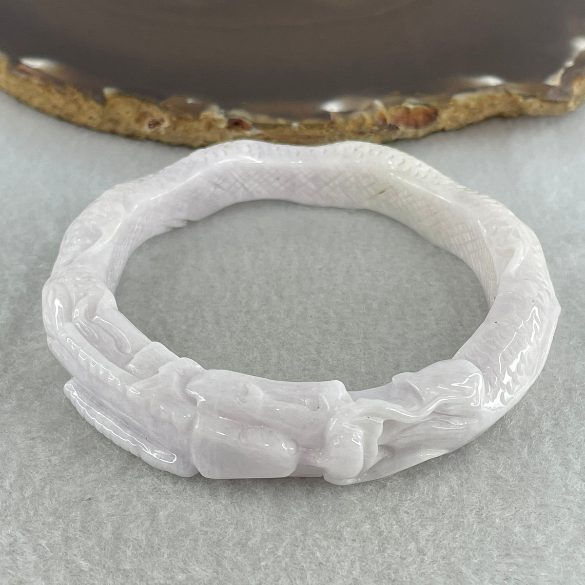 Natural Type A Light Lavender with Green Spot Jadeite Dragon Bangle | (60.34g | 60.4mm | 13.8 x 10.5mm | Sovereign Authority & Supreme Protection Anchor, Feng Shui Prosperity & Executive Bangle) - Huangs Jadeite and Jewelry Pte Ltd