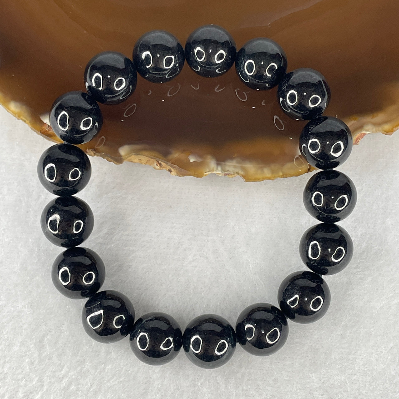 Certified Natural Type A Opaque Black Omphacite Jadeite Beads Bracelet 49.99g 16.5cm 12.0mm 17 Beads