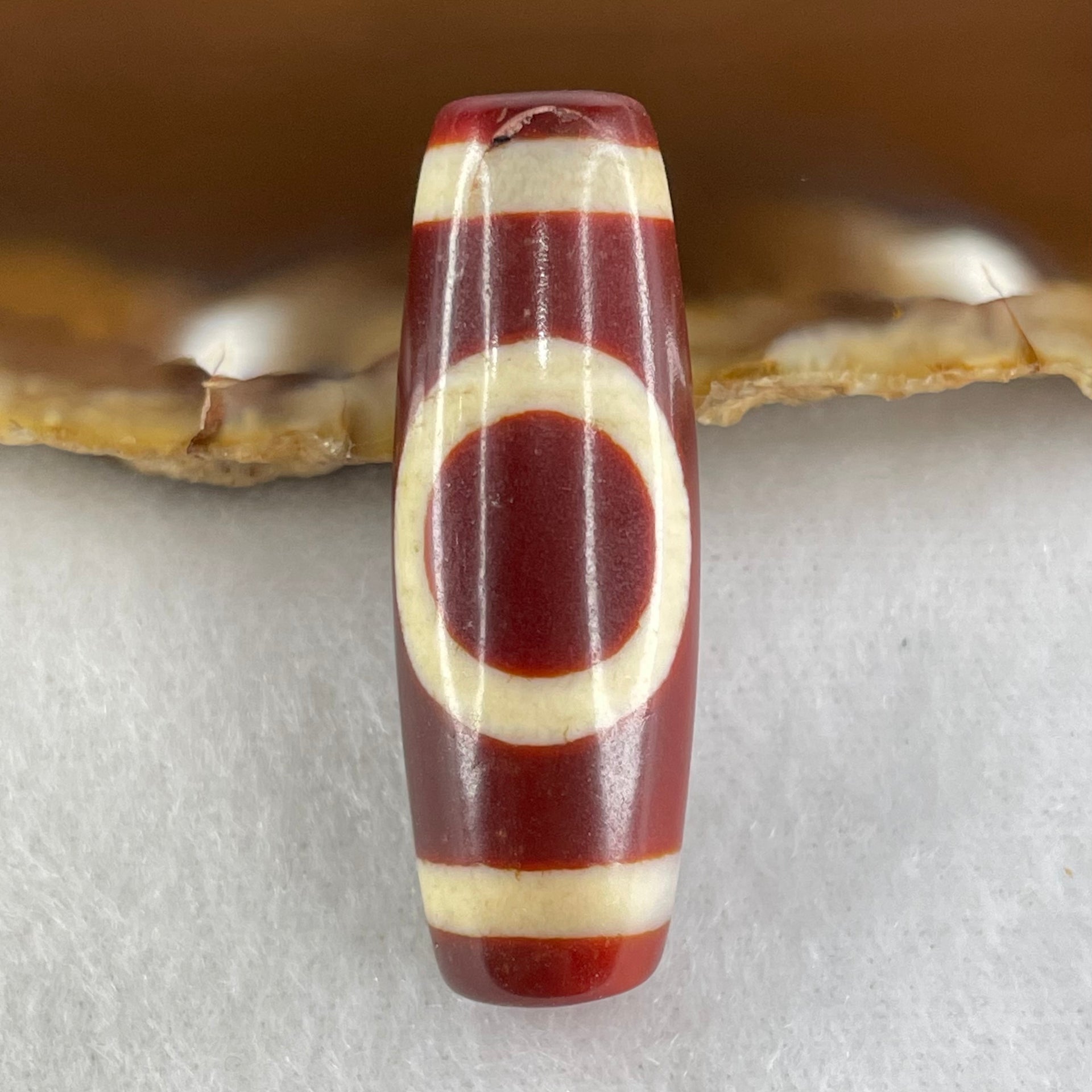 Natural Powerful Tibetan Old Oily Red White Agate One Eye Earth Element Dzi Bead Heavenly Master (Tian Zhu) 一眼土元素天珠 9.05g 36.4 by 12.8mm - Huangs Jadeite and Jewelry Pte Ltd