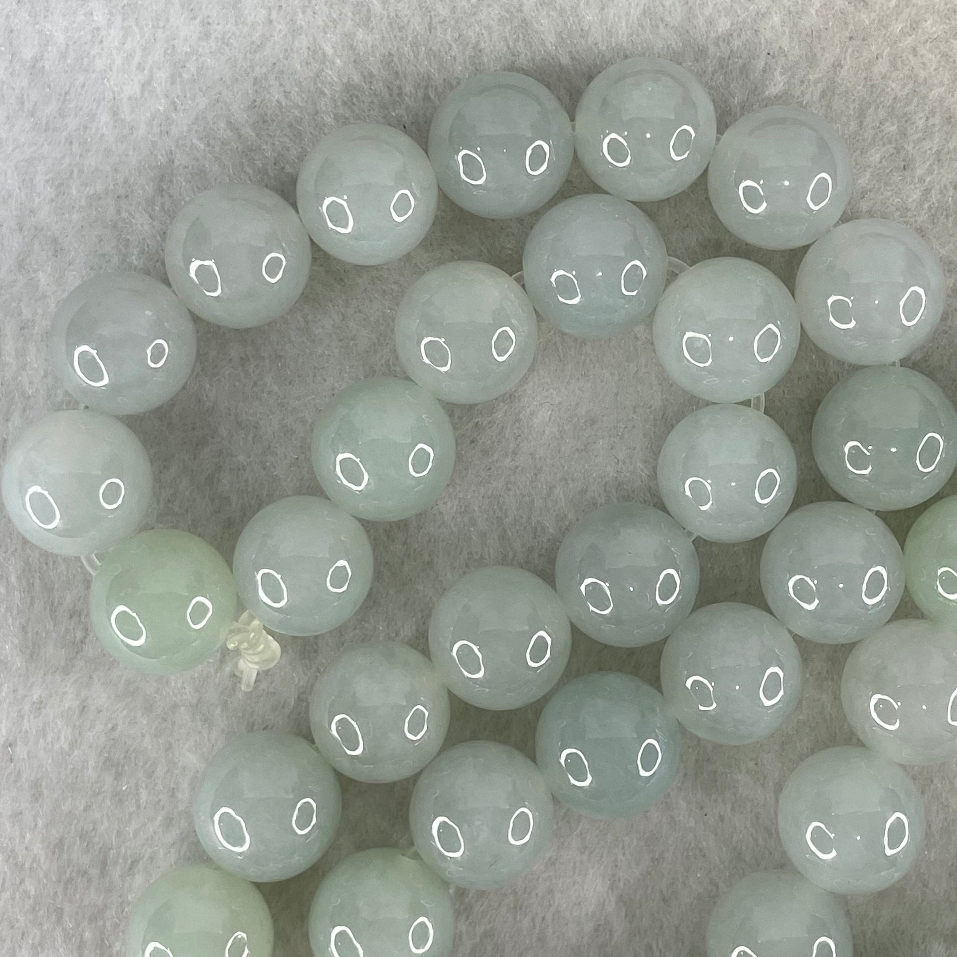 Type A Light Lavender Green Jadeite Beads Necklace 160.48g 56cm 12.6mm 48 Beads - Huangs Jadeite and Jewelry Pte Ltd