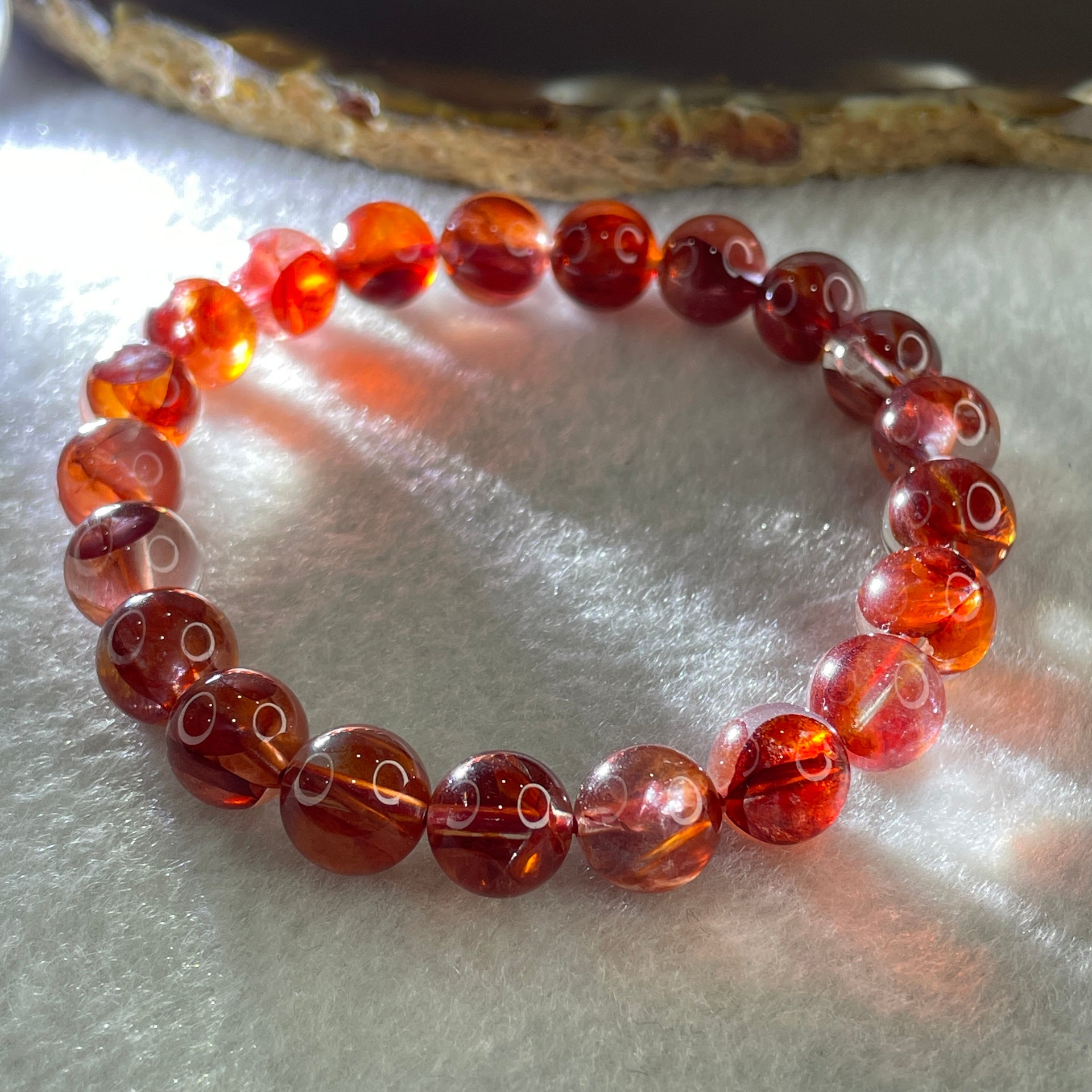 Good Grade Natural Red Ferruginous Quartz Beads Bracelet 22.47g 15.5cm 9.2mm 21 Beads - Huangs Jadeite and Jewelry Pte Ltd