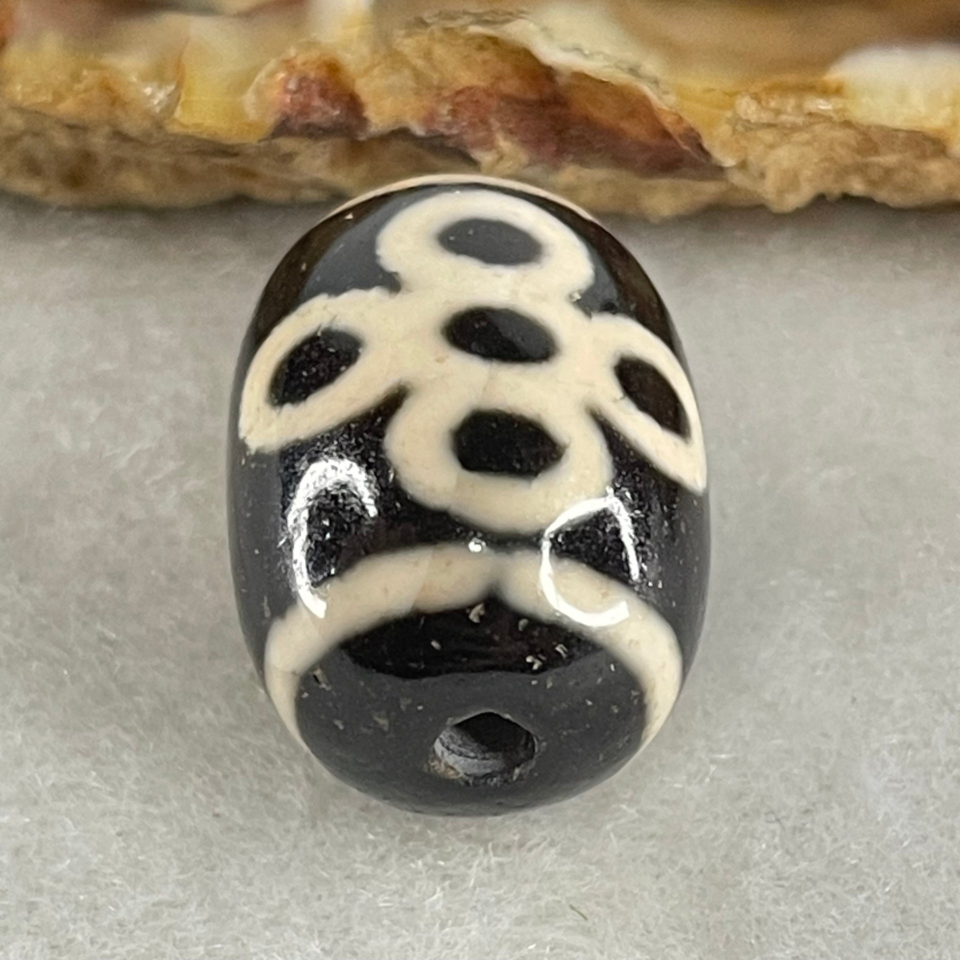 Natural Powerful Tibetan Old Oily Agate 5 Eyes Lightning Dzi Bead Heavenly Master (Tian Zhu) 五眼闪电天珠 4.84g 17.6 by 13.4mm - Huangs Jadeite and Jewelry Pte Ltd