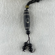 Natural Powerful Tibetan Old Oily Agate 1 Eye with Mountain Dzi Bead with Black Onyx Necklace 37.03g 62cm 38.1 by 11.8mm - Huangs Jadeite and Jewelry Pte Ltd