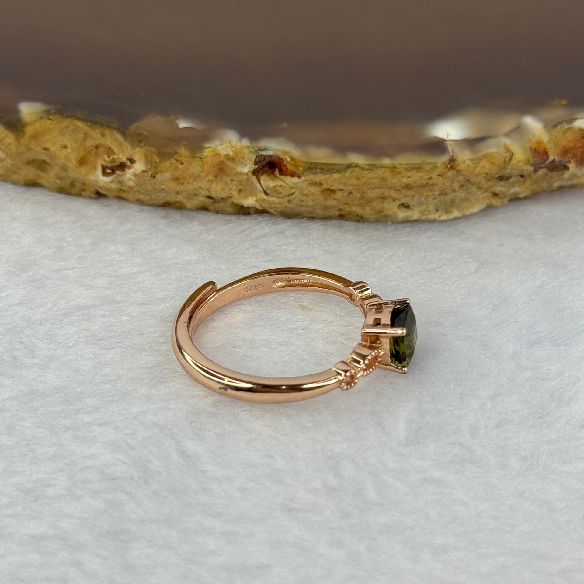 Natural Elbaite Tourmaline in 925 Sliver Ring in Rose Gold Color (Adjustable Size) 1.77g 5.2 by 4.9 by 3.9mm - Huangs Jadeite and Jewelry Pte Ltd