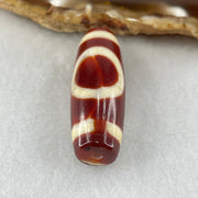 Natural Powerful Tibetan Old Oily Red White Agate One Eye Fire Sign Dzi Bead Heavenly Master (Tian Zhu) 一眼火天珠 10.70g 37.4 by 13.4mm - Huangs Jadeite and Jewelry Pte Ltd