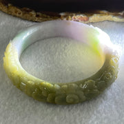 Type A Brownish Green with Lavender Jadeite Prosperity Flowers Bangle 64.22g Internal Diameter 54.6mm 14.2 by 10.3mm (Very Fine Internal Line) - Huangs Jadeite and Jewelry Pte Ltd