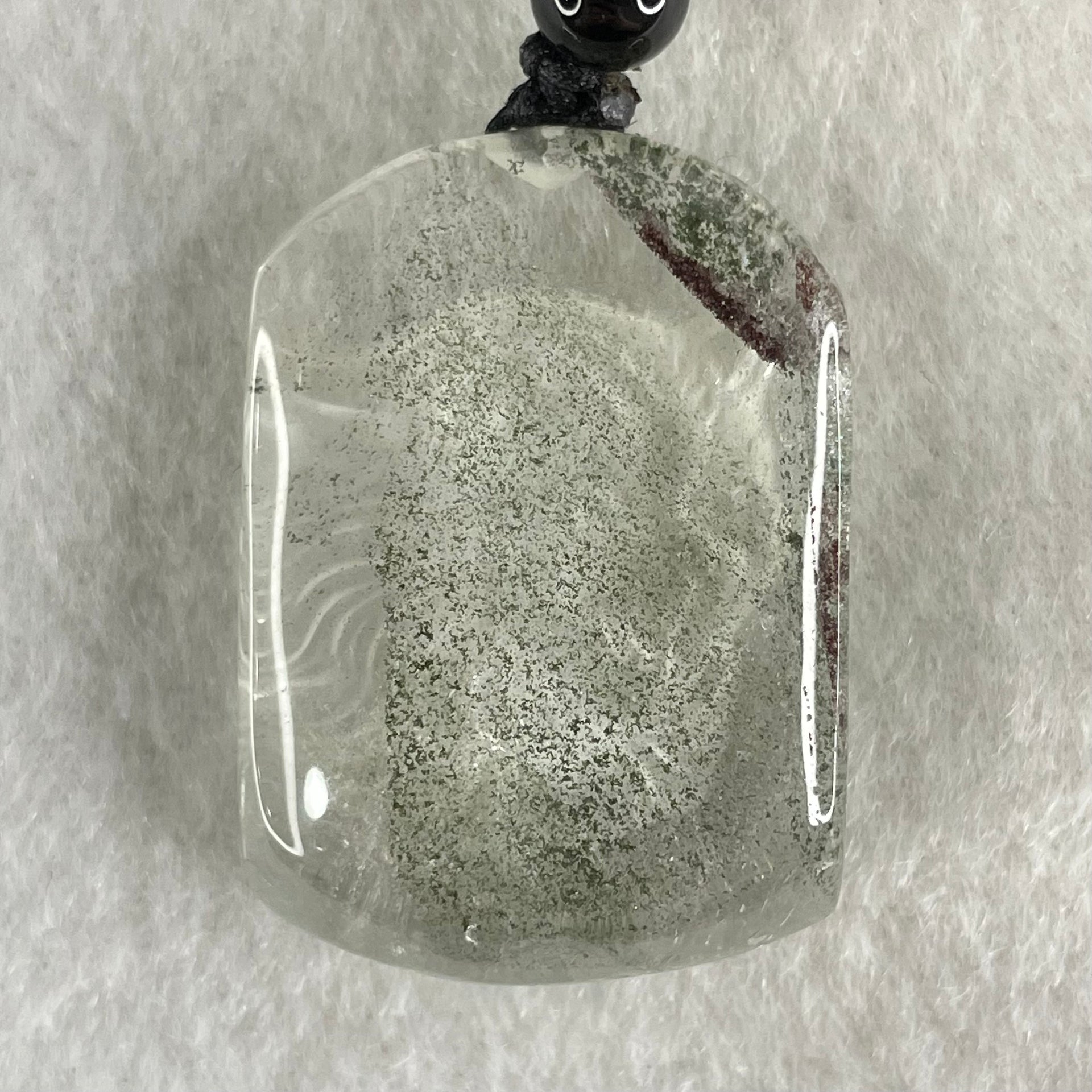 Above Average Grade Natural Green Phantom Quartz Tiger Pendant with Onyx Beads Necklace 28.56g 33.4 by 23.7 by 10.0mm - Huangs Jadeite and Jewelry Pte Ltd