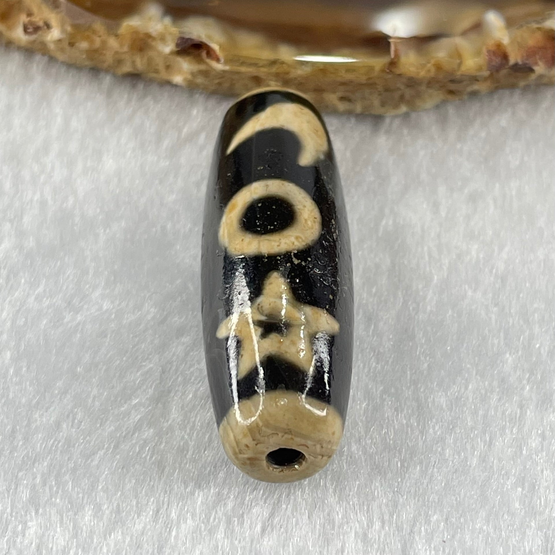 Natural Powerful Tibetan Old Oily Agate Guan Yin with Moon Sun Star Dzi Bead Heavenly Master (Tian Zhu) 观音天珠 9.43g 37.9 by 12.6mm - Huangs Jadeite and Jewelry Pte Ltd