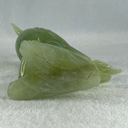 Natural Green Serpentine Javan Mynah Birds on Tree with Wooden Stand Display 418.9g 120.0 by 176.0 by 75.0mm - Huangs Jadeite and Jewelry Pte Ltd