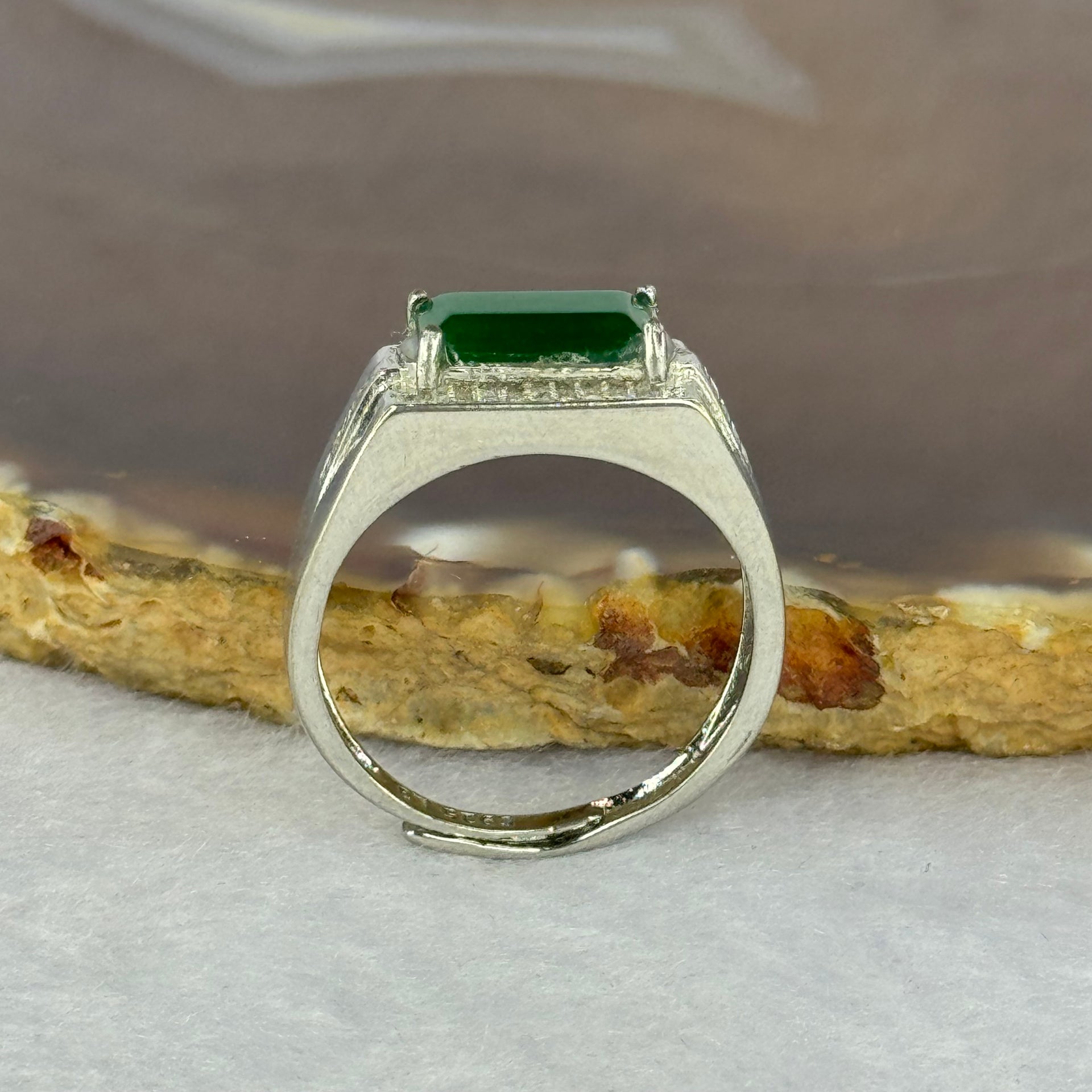 Type A Icy Green Jadeite with Crystals in S925 Sliver Ring (Adjustable Size) 3.54g 11.4 by 6.6 by 2.5mm - Huangs Jadeite and Jewelry Pte Ltd