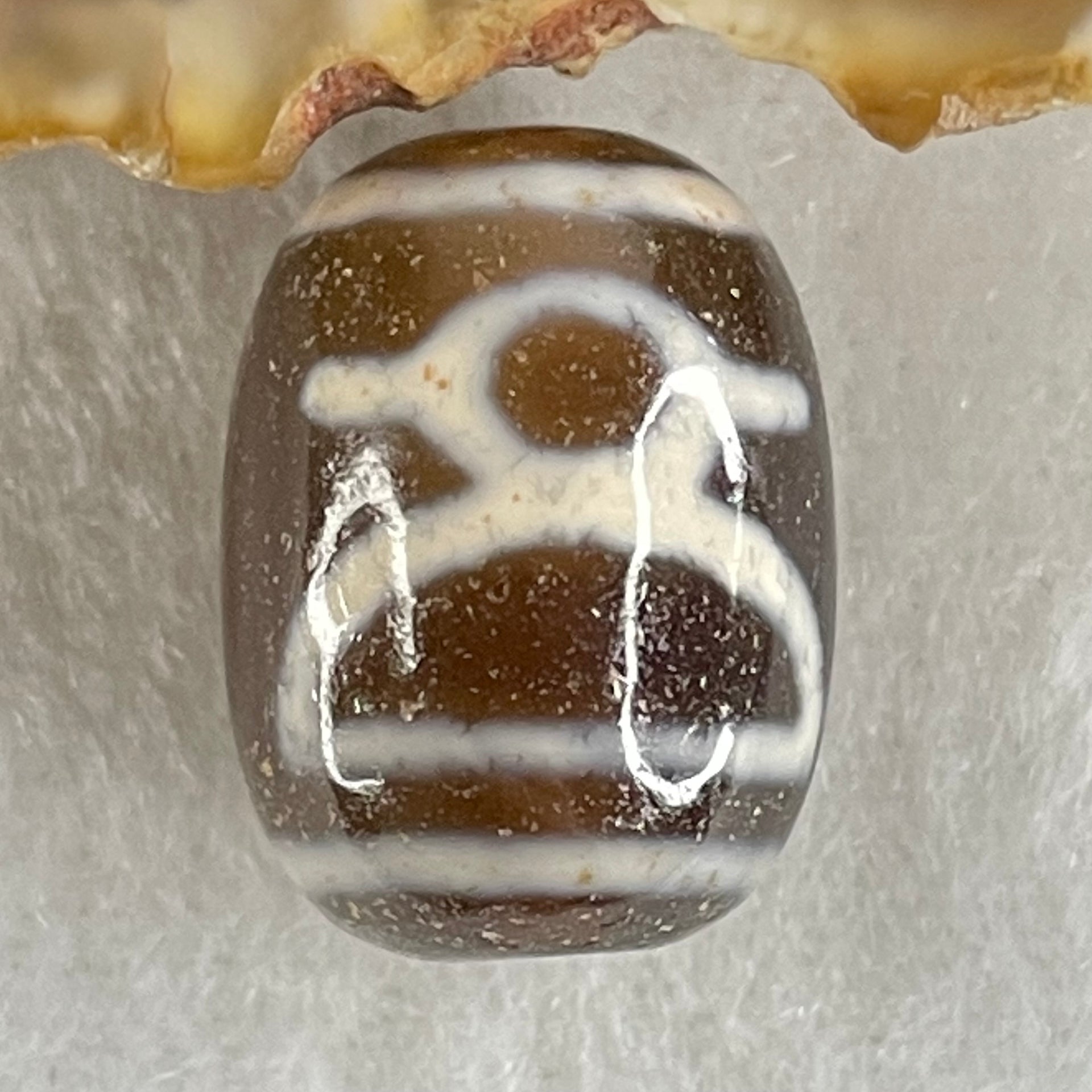 Natural Powerful Tibetan Old Oily Double Agate Cai Shen Dzi Bead Heavenly Master (Tian Zhu) 财神长天珠 4.62g 17.5 by 13.1mm - Huangs Jadeite and Jewelry Pte Ltd