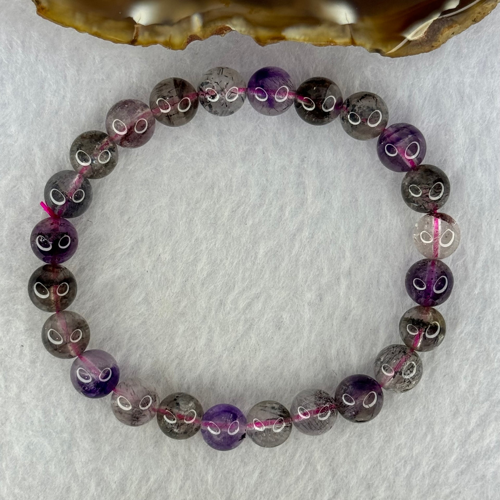 Natural Super 7 Beads Bracelet 18.18g 16cm 8.3mm 24 Beads - Huangs Jadeite and Jewelry Pte Ltd