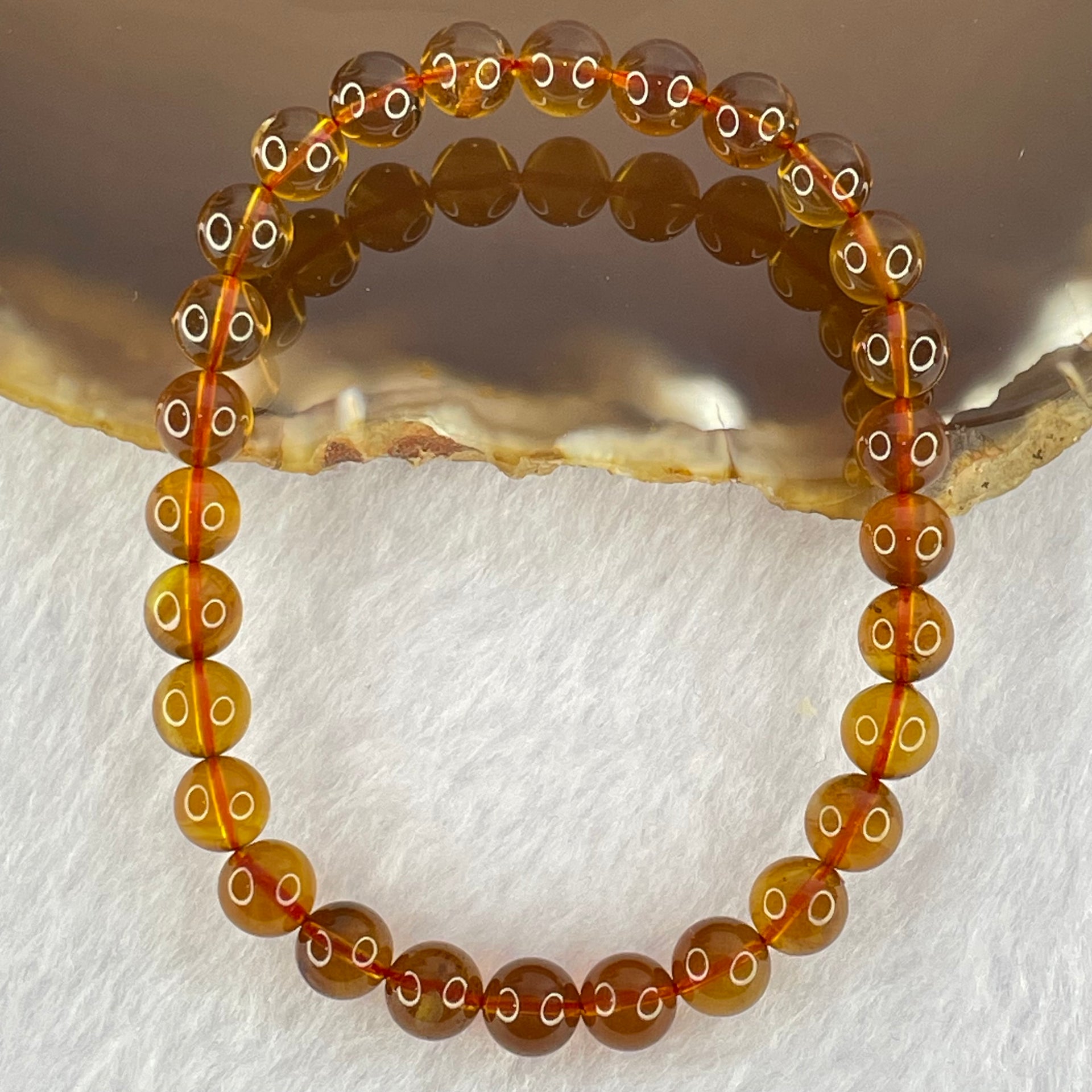 Natural Purple Amber Beads Bracelet 天然紫蜜琥珀手链 3.87g 15cm 6.4mm 28 Beads - Huangs Jadeite and Jewelry Pte Ltd