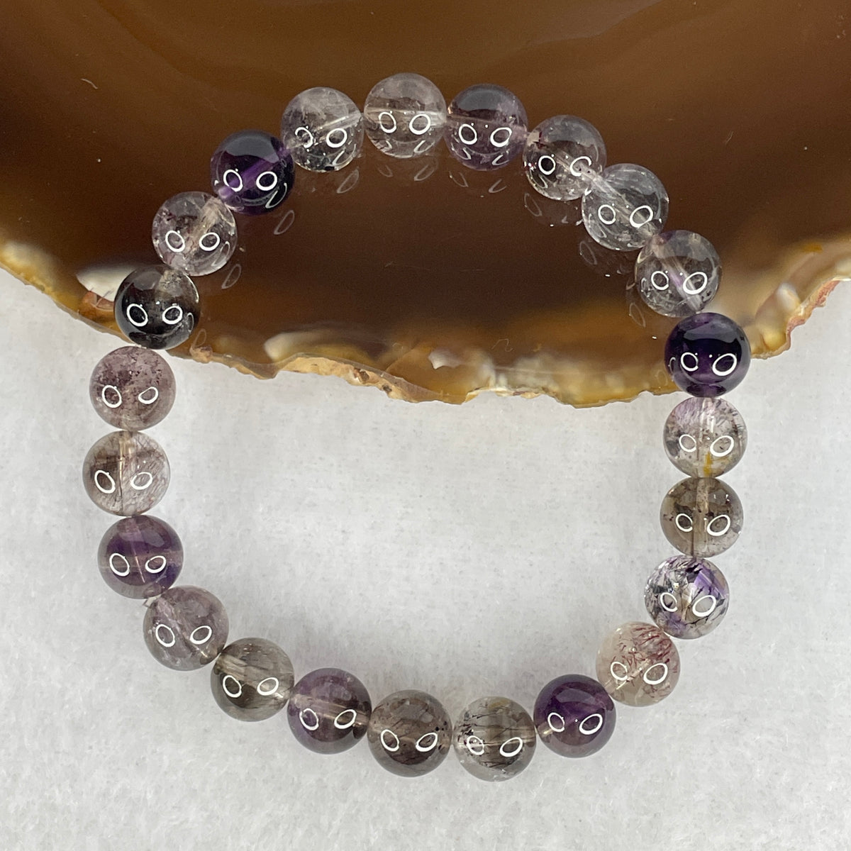 Certified Good Grade Natural Black Super 7 Crystal Beads Bracelet | 15.5cm Strand of 23 Beads 8.3mm (17.60g | Root Grounding, Manifestation & Aura Shield)