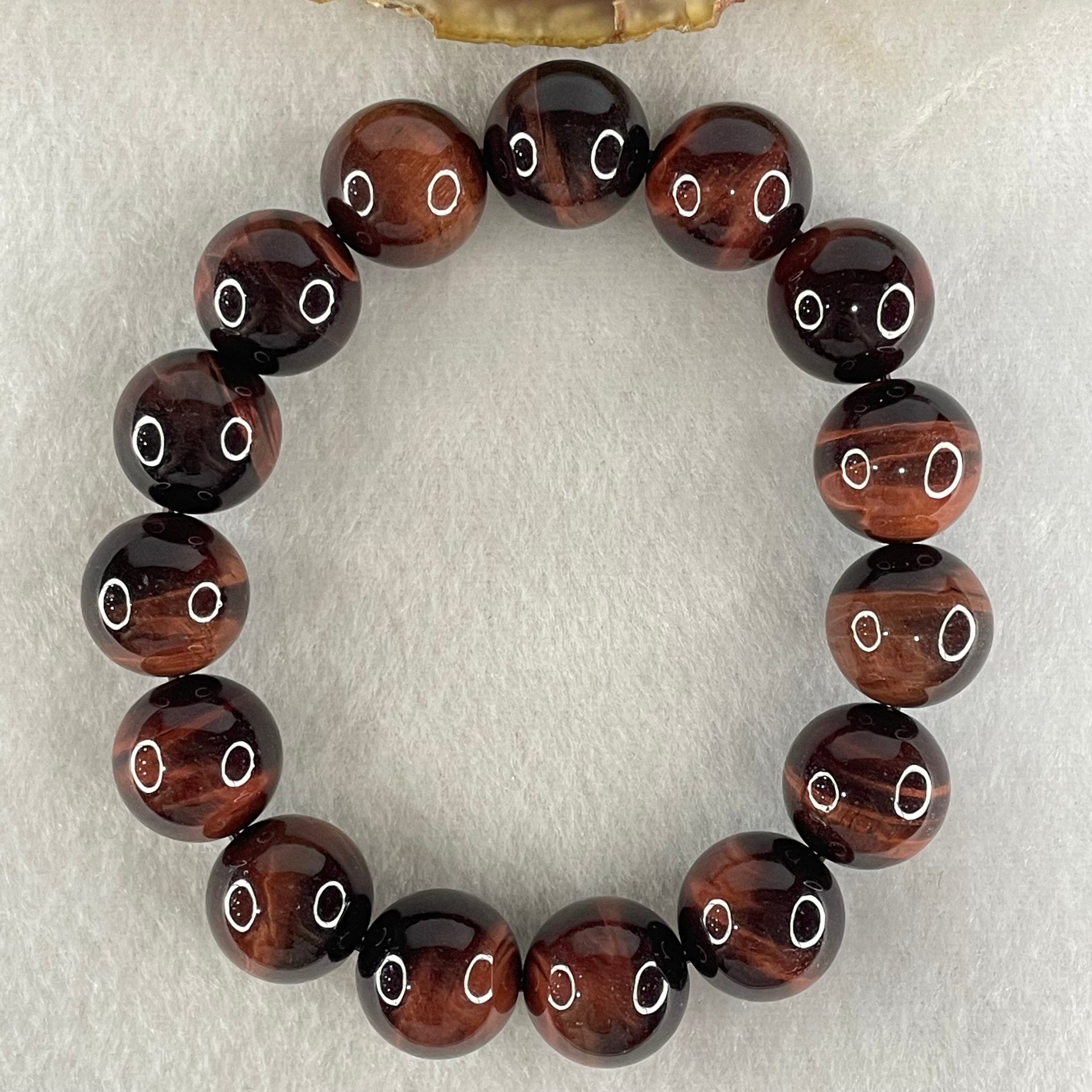 Natural Red Tiger's Eye Quartz Beads Bracelet 59.31g 16.5cm 14.1mm 15 Beads - Huangs Jadeite and Jewelry Pte Ltd