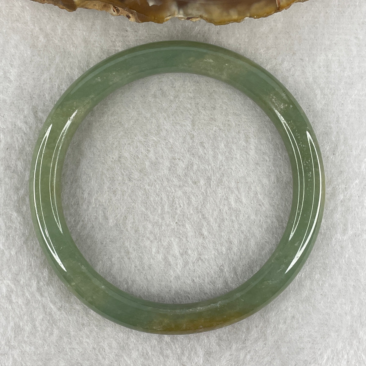 Natural Type A Green with Yellowish Jadeite Full Round Ding Dang Bangle |(24.55g | 50.9mm Inner Diameter | 7.4 x 7.0mm | Close to Perfect | Dual Wealth & Imperial Fortune Anchor, Abundance & Sovereign Bangle) - Huangs Jadeite and Jewelry Pte Ltd