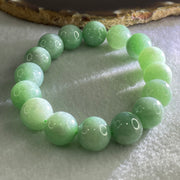 Type A Green Jadeite Beads Bracelet 60.56g 16.5cm 13.1mm 16 Beads - Huangs Jadeite and Jewelry Pte Ltd