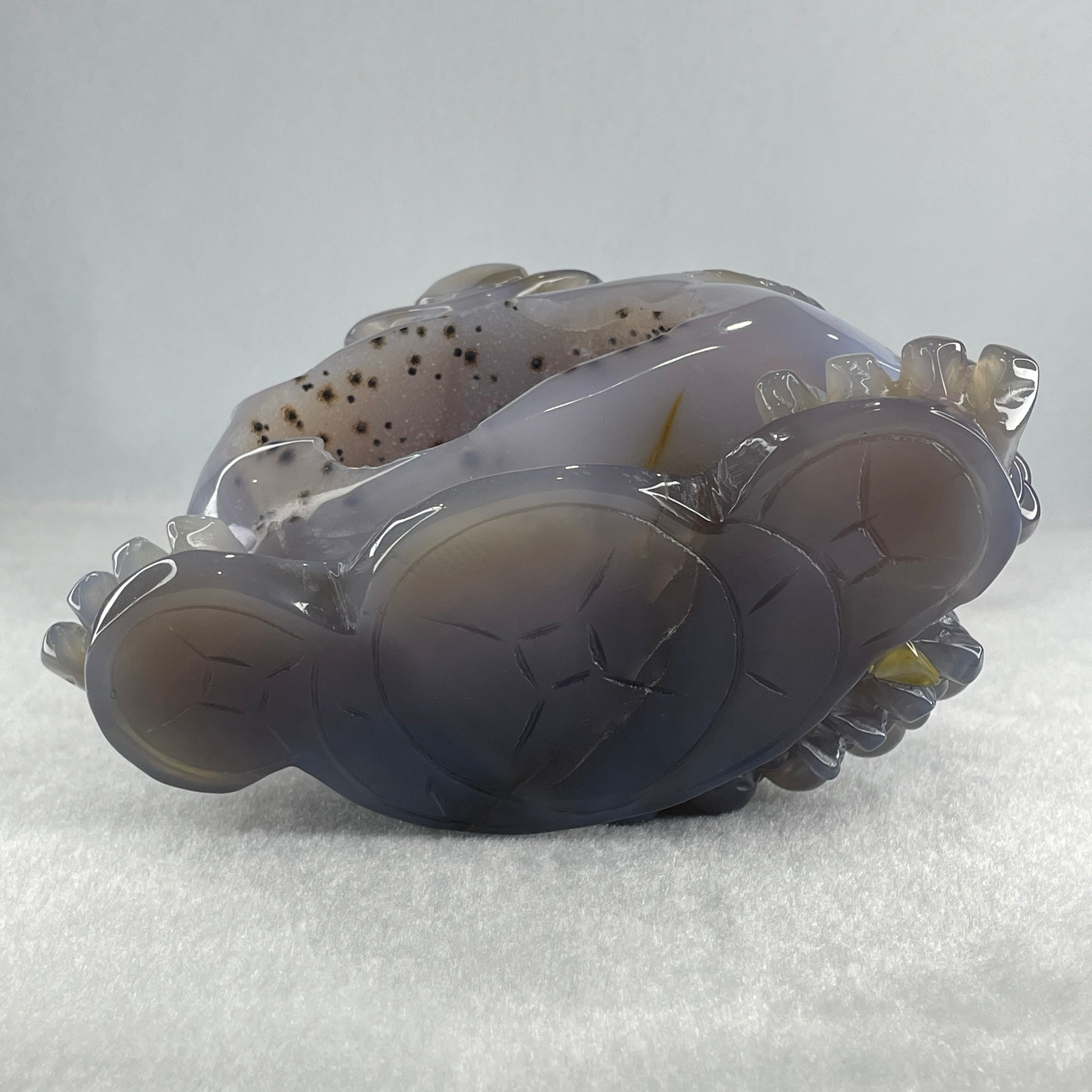 Natural Jelly Purpleish Wuji with White Agate with Crystal 3 Legged Toast Display 1,214.2g 155.0 by 90.0 by 100.0mm - Huangs Jadeite and Jewelry Pte Ltd