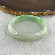 Type A Natural Light Green Faint Lavender with Emerald Green Patches Jadeite Oval Bangle 31.66g Inner Diameter 53.4mm 12.2 by 5.7mm (Internal Lines) - Huangs Jadeite and Jewelry Pte Ltd