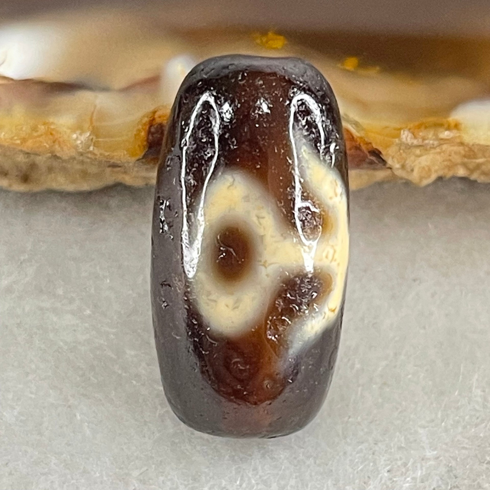 Natural Powerful Tibetan Old Oily Red White Agate Patina Guiren Tairen Human Benefactor Dzi Bead Heavenly Master (Tian Zhu) 贵人天珠 2.96g 19.4 by 10.2mm - Huangs Jadeite and Jewelry Pte Ltd