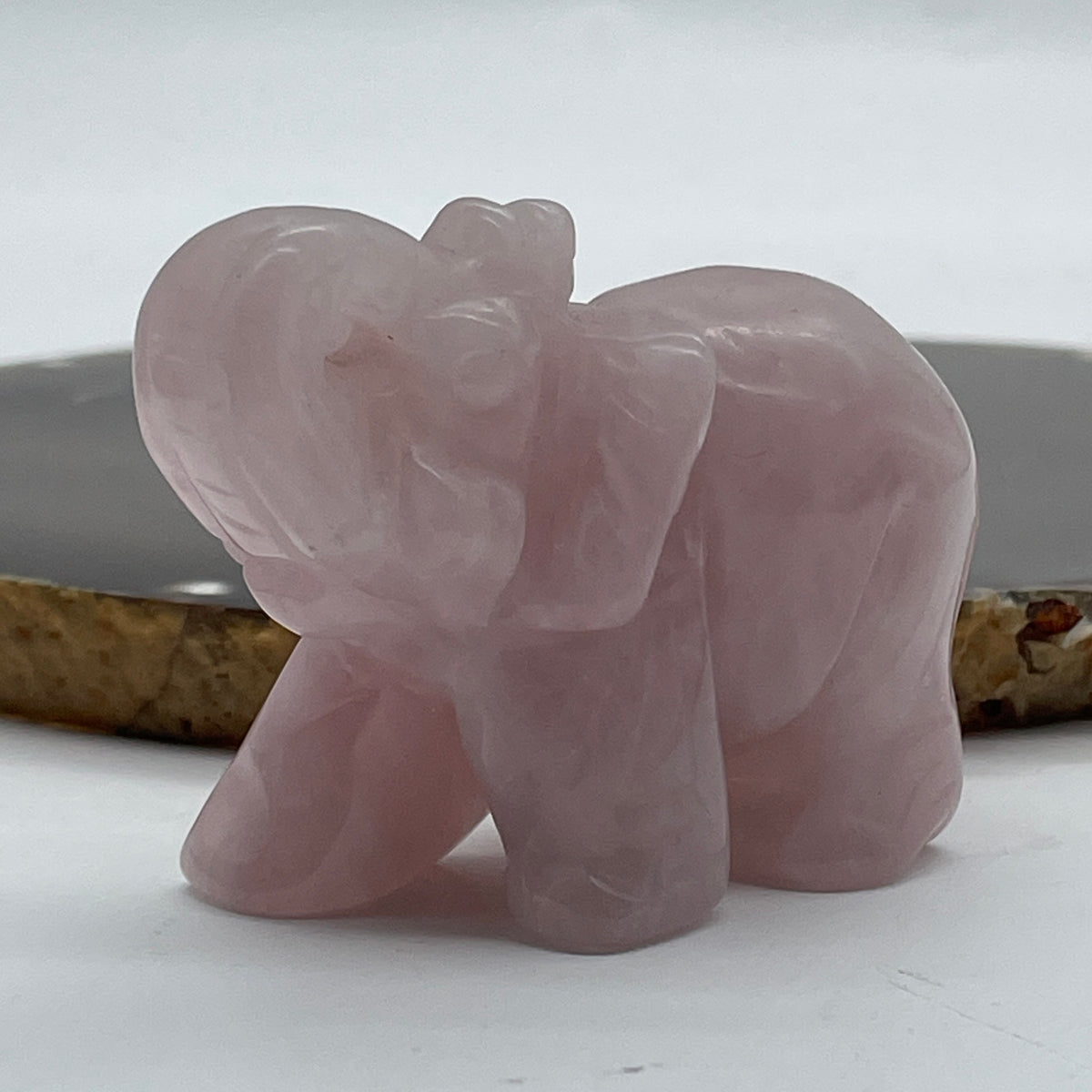 Natural Rose Quartz Elephant Display | (110.97g | 61.5 x 31.4 x 47.5mm | Catalyst, "Stone of Unconditional Love" Harmony & Relationship Magnet, Feng Shui Prosperity & Peace Symbol)