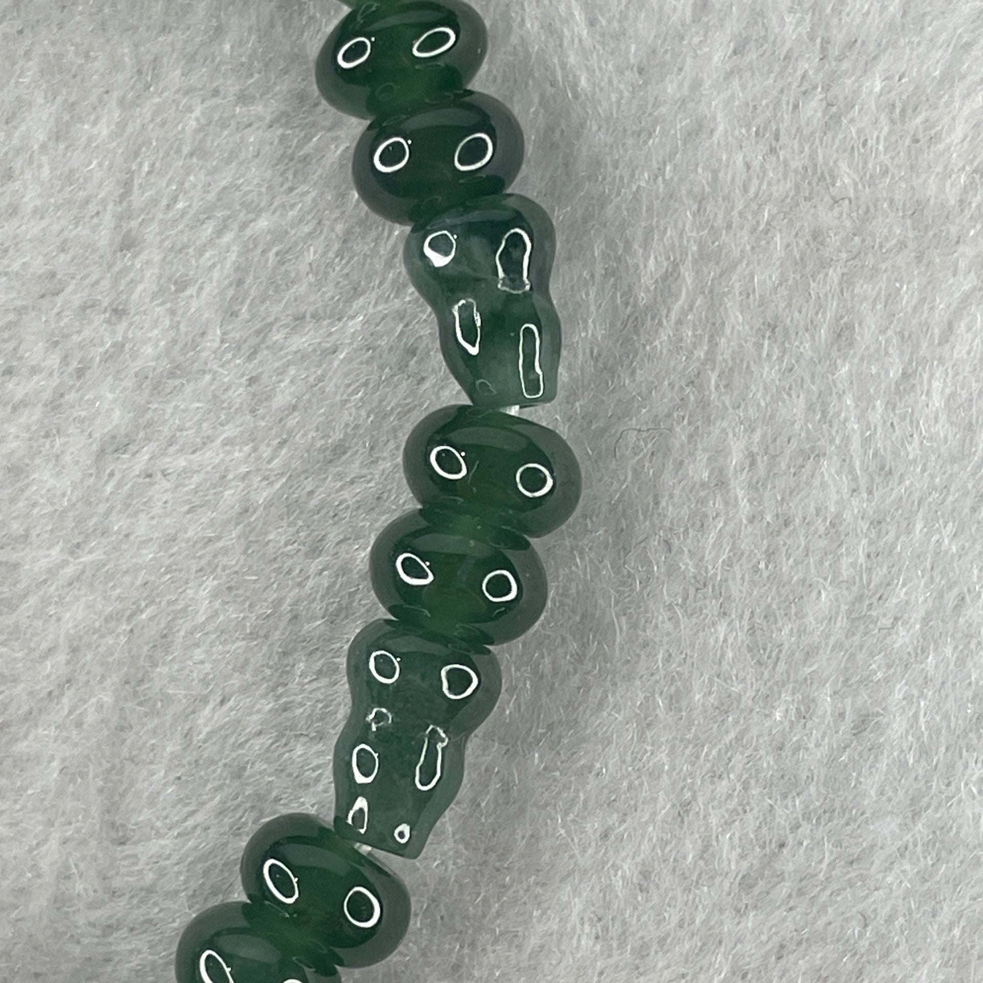 Natural Type A Blueish Green Jadeite Donut Shape Beads with Hulu Shape Charm with Icy Colorless Jadeite Hulu Charm Bracelet 11.79g 12cm 6.9mm 18 Beads Hulu 9.3 by 6.0mm 7 Pieces - Huangs Jadeite and Jewelry Pte Ltd