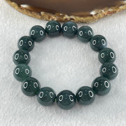 Type A Old Mine Dark Blueish Green Jadeite Beads Bracelet 69.38g 16.5cm 14.0mm 15 Beads - Huangs Jadeite and Jewelry Pte Ltd