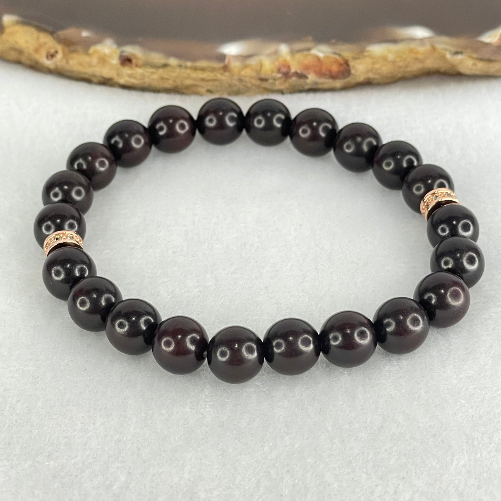 Natural Rosewood Beads Bracelet 8.03g 15.5cm 8.2mm 22 Beads - Huangs Jadeite and Jewelry Pte Ltd