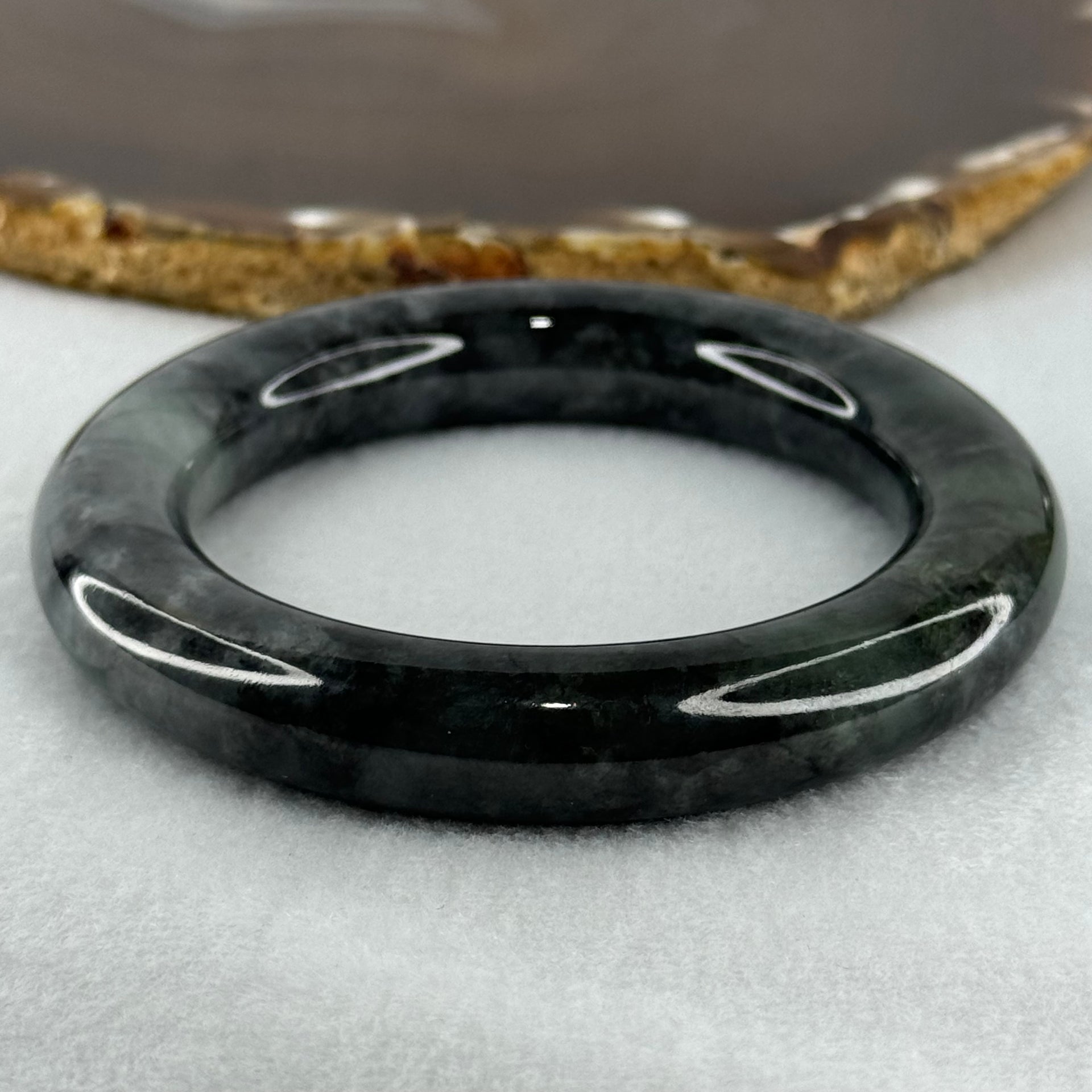 Type A Slightly Translucent to Opaque Wuji Black and Green Jadeite Bangle Internal Diameter 56.0mm 89.69g 12.5 by 13.0mm (Very Slight Internal Lines) - Huangs Jadeite and Jewelry Pte Ltd