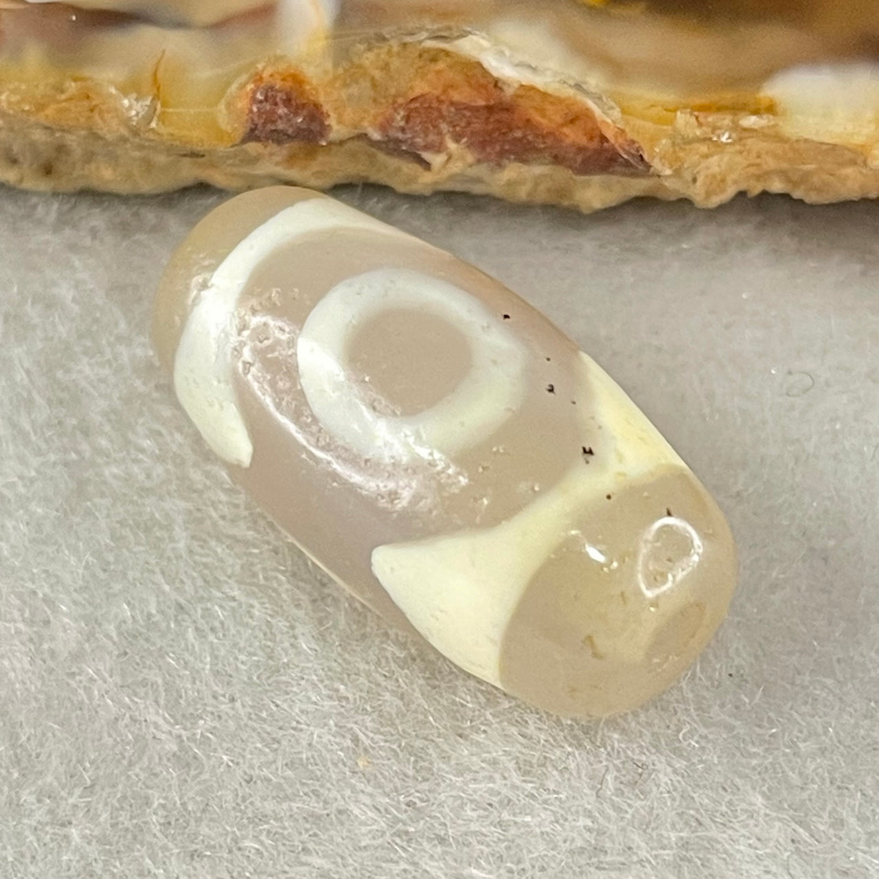 Natural Powerful Tibetan Old Oily Agate 3 Eyes Dzi Bead Heavenly Master (Tian Zhu) 三眼天诛 3.07g 20.1 by 10.3mm - Huangs Jadeite and Jewelry Pte Ltd