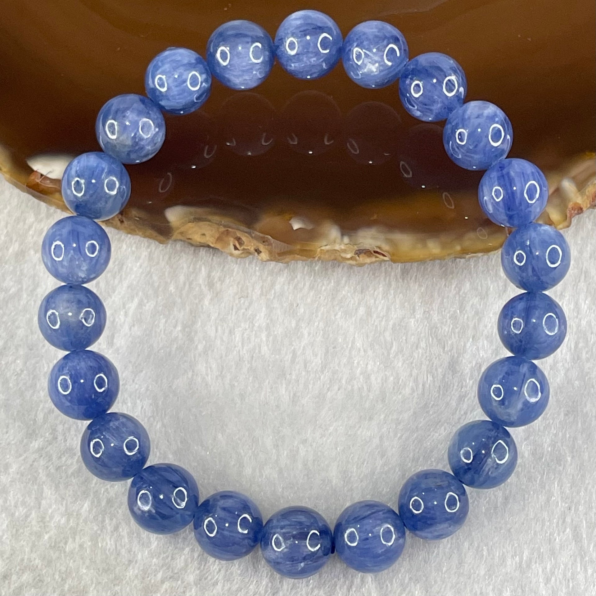 Natural Blue Kyanite Beads Bracelet 25.40g 15.5cm 8.9mm 22 Beads - Huangs Jadeite and Jewelry Pte Ltd