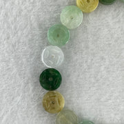 Natural Type A Green with Yellow Jadeite Ancient Coin Shape Beads Bracelet 11.90g 15cm 9.0mm 20 Beads - Huangs Jadeite and Jewelry Pte Ltd
