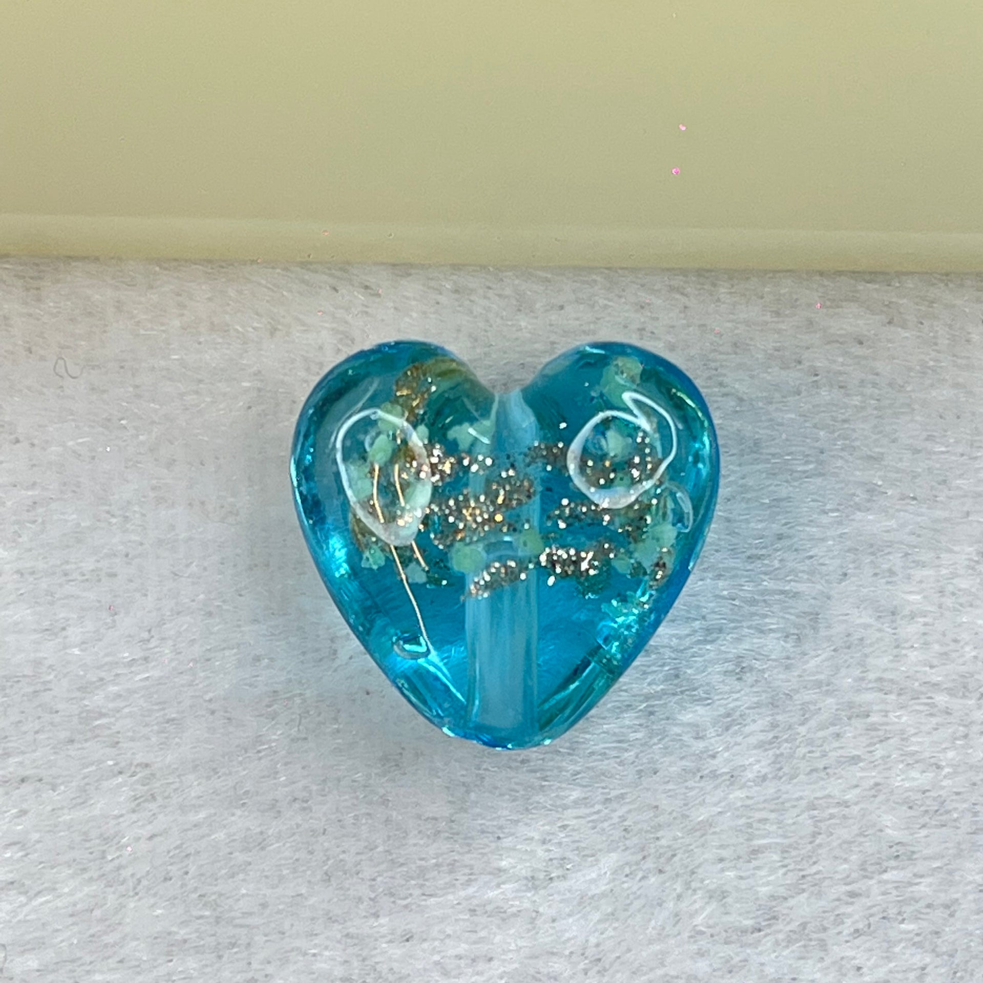 Blue Glass Heart with Glitters Charm for Bracelet 2.79g 16.4 by 15.4 by 9.7mm - Huangs Jadeite and Jewelry Pte Ltd