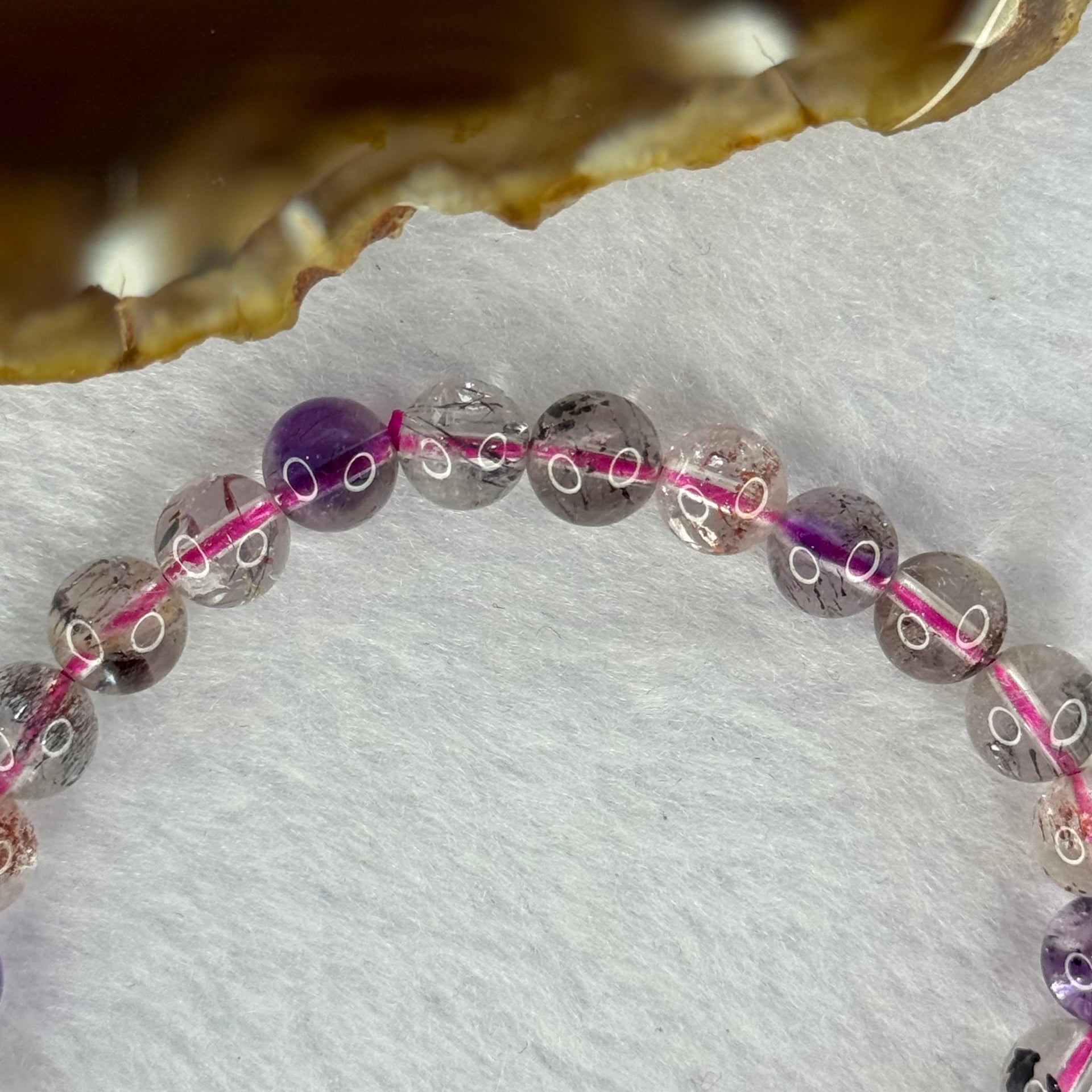 Above Average Grade Natural Super 7 Crystal Beads Bracelet 天然超级七水晶珠手链 12.76g 15.5cm 7.3mm 26 Beads - Huangs Jadeite and Jewelry Pte Ltd