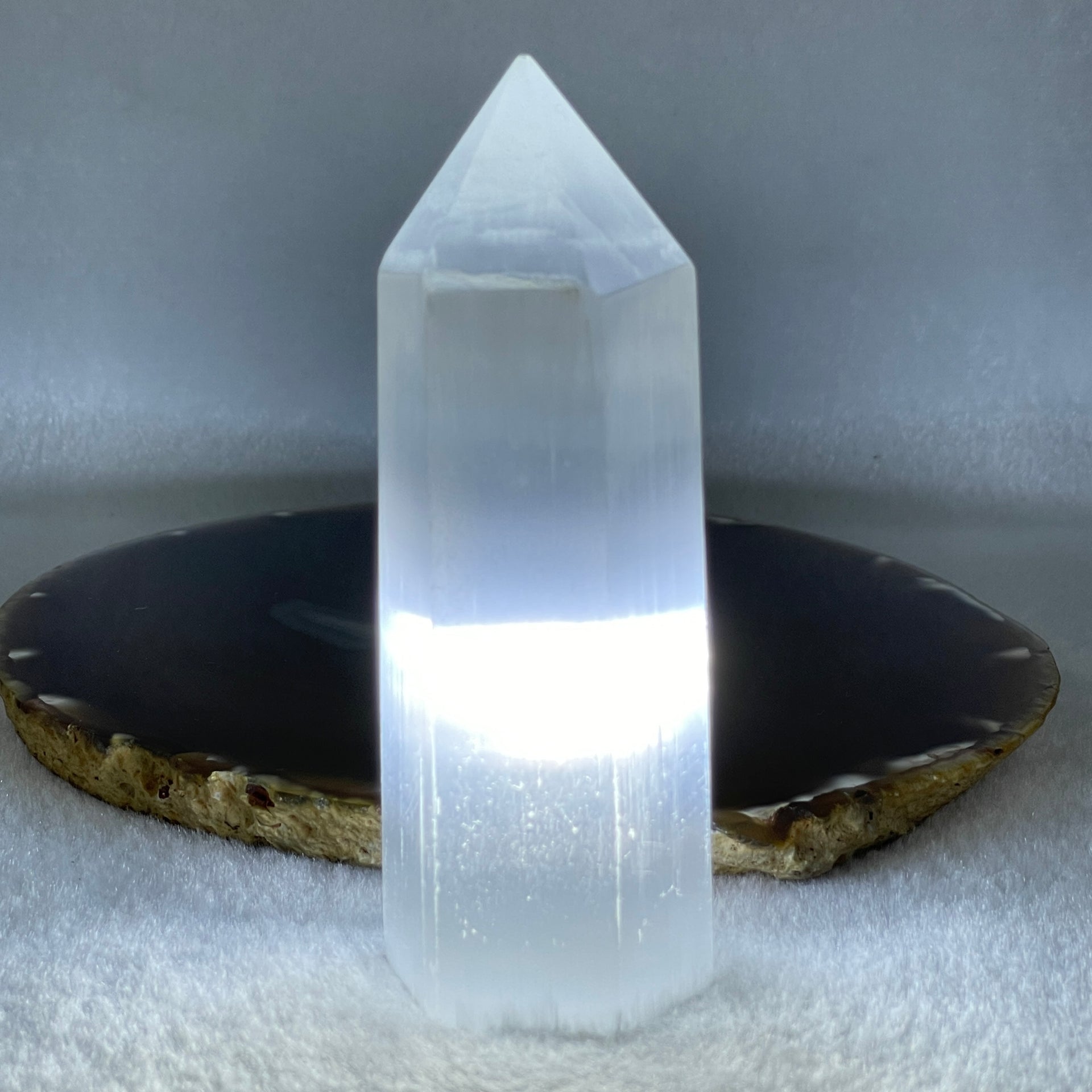 Natural Selenite Tower Display 199.11g 36.7 by 34.8 by 107.0mm - Huangs Jadeite and Jewelry Pte Ltd