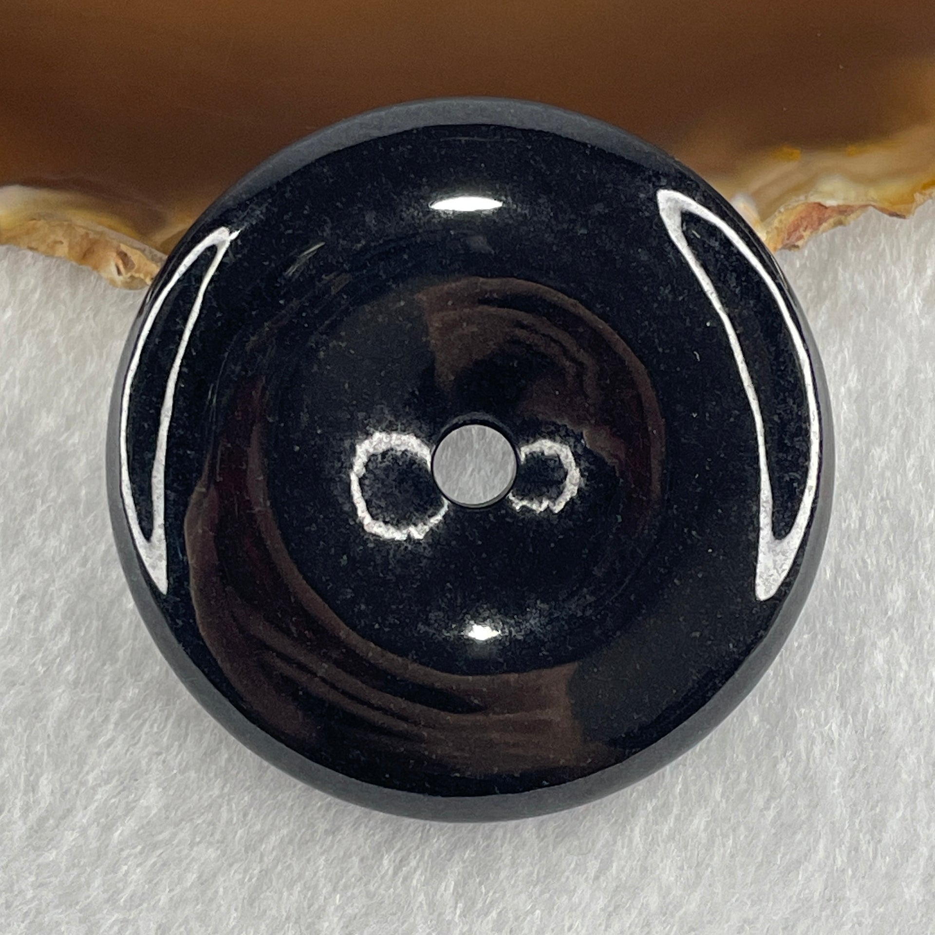 Type A Opaque Black Omphacite Jadeite Ping An Kou Donut Pendant 47.34g 48.3 by 9.9mm - Huangs Jadeite and Jewelry Pte Ltd