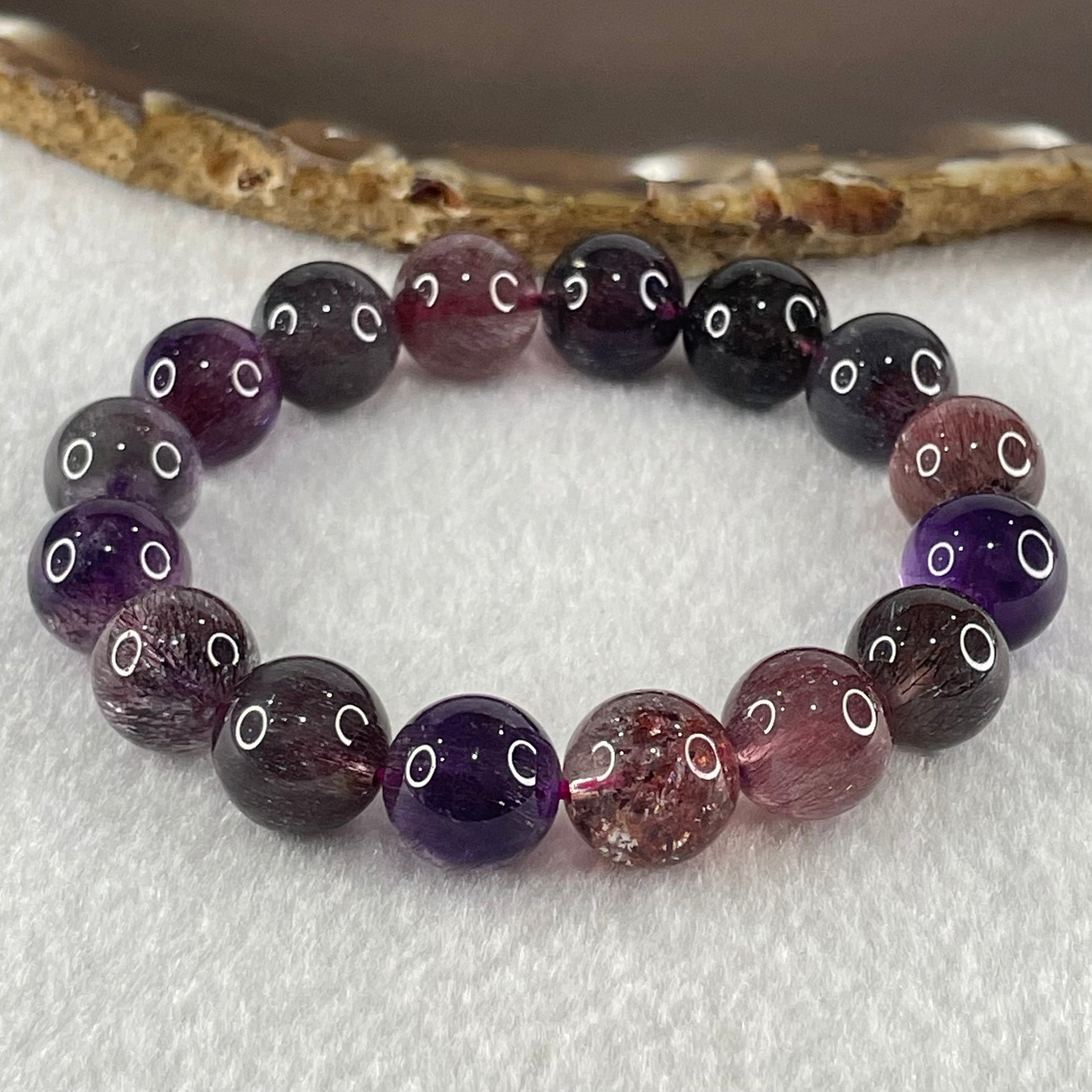 Very Good Grade Natural Blackcurrant Super 7 Beads Bracelet 35.17g 15.5cm 11.8mm 16 Beads - Huangs Jadeite and Jewelry Pte Ltd
