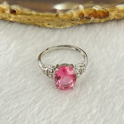 Pink Cubic Zirconia with Crystals in PT950 Plated Sliver Ring (Adjustable Size) 1.95g 9.7 by 7.8 by 5.2mm - Huangs Jadeite and Jewelry Pte Ltd