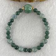 Natural Type A Semi Icy Blueish Green with Light Lavender Jadeite Beads Bracelet 19.10g 16cm 13.5 by 17.3mm 1Bead - 8Beads 7.9mm - 18Beads 6.3mm - Huangs Jadeite and Jewelry Pte Ltd