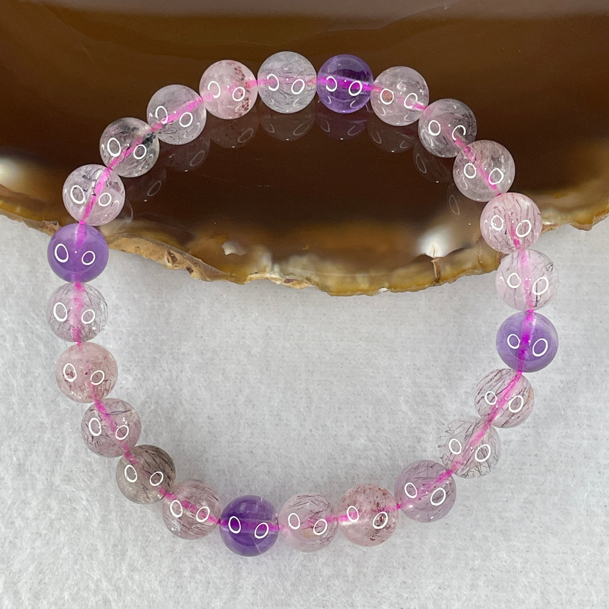 Certified Above-Average Grade Natural Super 7 Crystal Beads Bracelet | High-Density Petite Stackable Strand | Authentic Sacred Seven Multi-Mineral Inclusions Quartz Spiritual Catalyst & Auric Shield Bracelet (14.63g | 15cm Length | 7.7mm | 24 Beads)