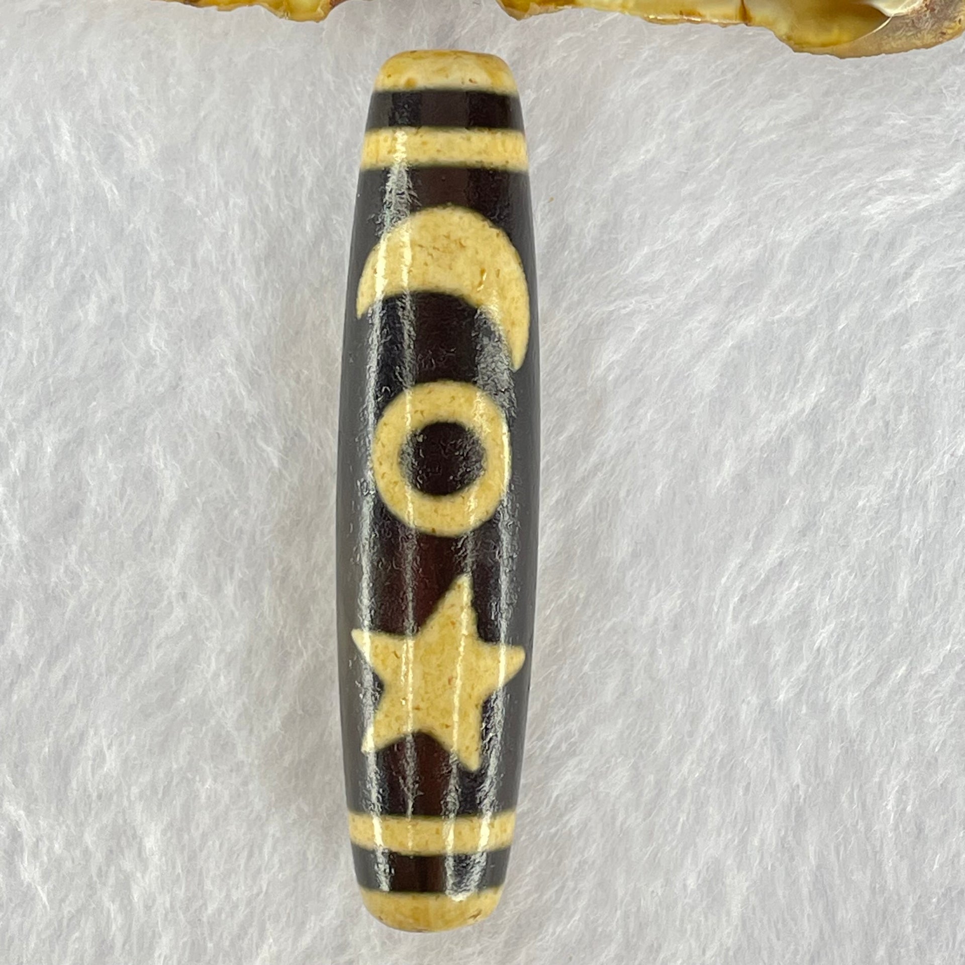 Natural Powerful Tibetan Old Oily Agate Cai Shen with Moon Sun Star Dzi Bead Heavenly Master (Tian Zhu) 财神长天珠 17.32g 58.3 by 13.7mm - Huangs Jadeite and Jewelry Pte Ltd