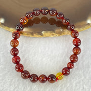 Natural Blood Red Amber Beads Bracelet 5.06g 15cm 7.4mm 25 Beads - Huangs Jadeite and Jewelry Pte Ltd