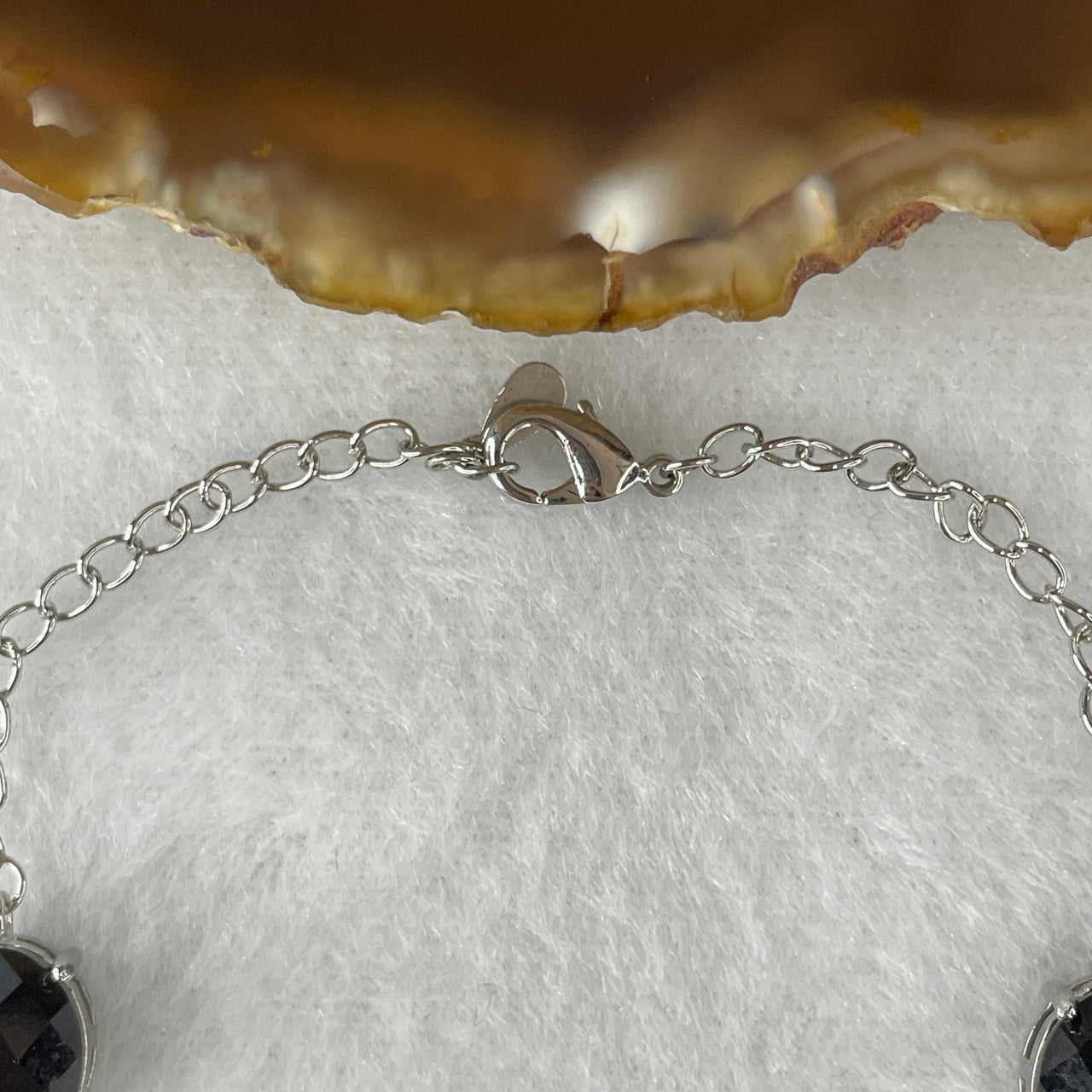 Certified Type A Opaque Black Omphacite Jadeite Faceted Oval S925 Silver Bracelet |Solid Sterling Silver Links | 14-16cm (8.47g | 10.0x8.0x3.5mm)