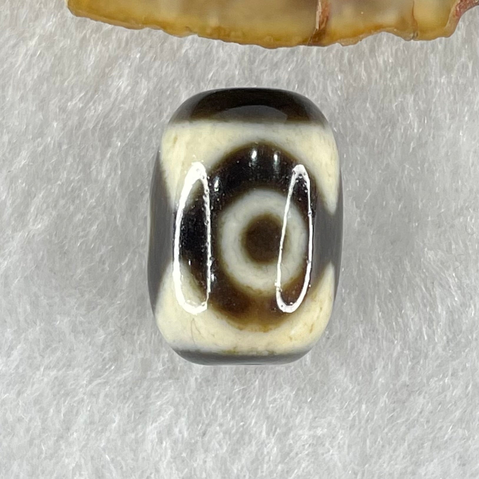 Natural Powerful Tibetan Old Oily Dark Brown With White Agate 3 Eyes Dzi Bead Heavenly Master (Tian Zhu) 三眼天诛 4.44g 17.5 by 12.5mm - Huangs Jadeite and Jewelry Pte Ltd