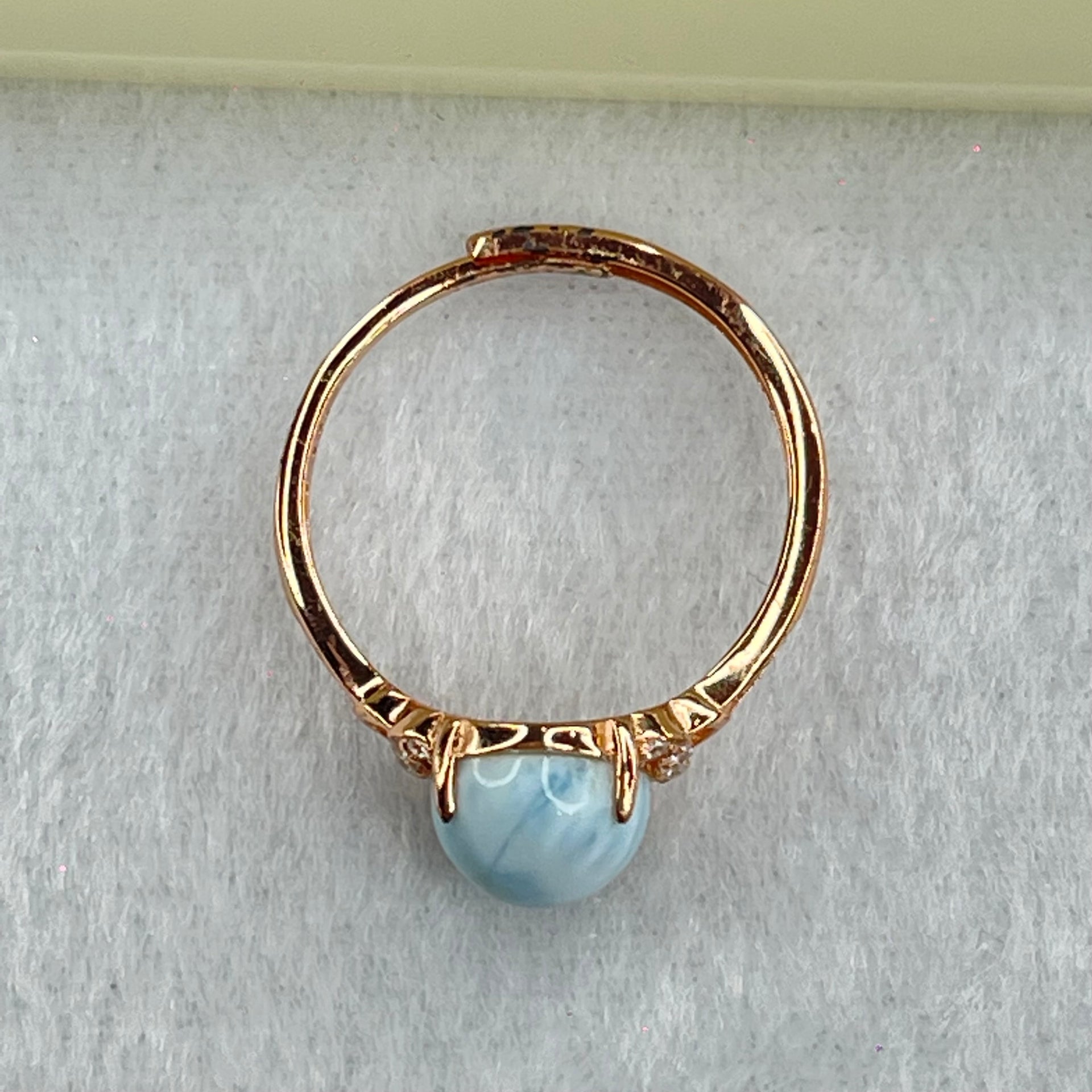 Natural Larimar in S925 Silver Rose Gold Color Ring (Adjustable Size) 1.81g 9.9 by 8.0 by 5.0mm - Huangs Jadeite and Jewelry Pte Ltd