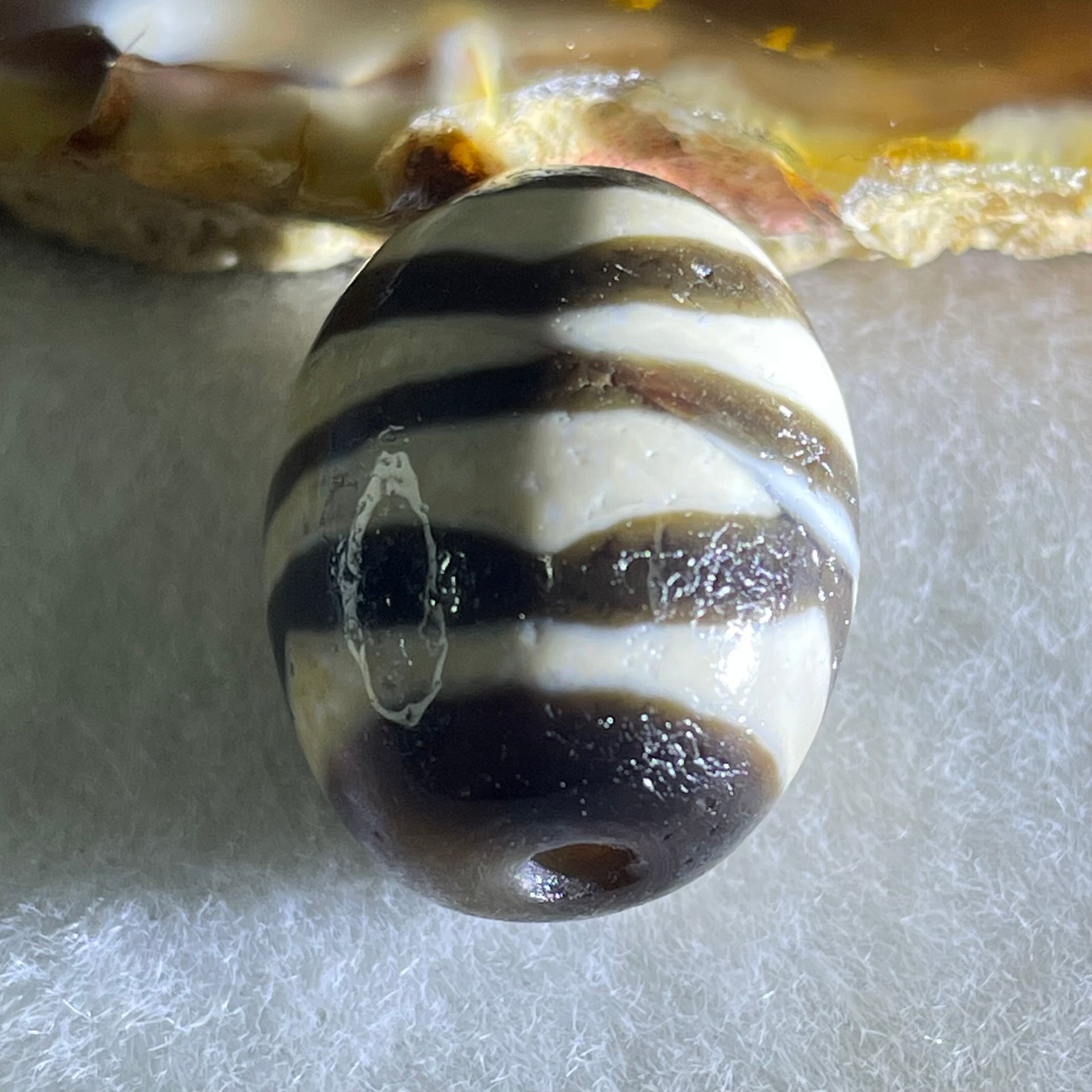 Natural Powerful Tibetan Old Oily Agate Double Tiger Tooth Daluo Dzi Bead Heavenly Master (Tian Zhu) 7.48g 20.4 by 16.2mm - Huangs Jadeite and Jewelry Pte Ltd